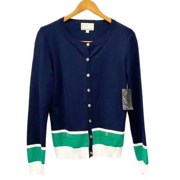 Donna Morgan Sweaters - NWT Debbie Morgan Cardigan Sweater Womens M Striped Fine Knit Colorblock Preppy